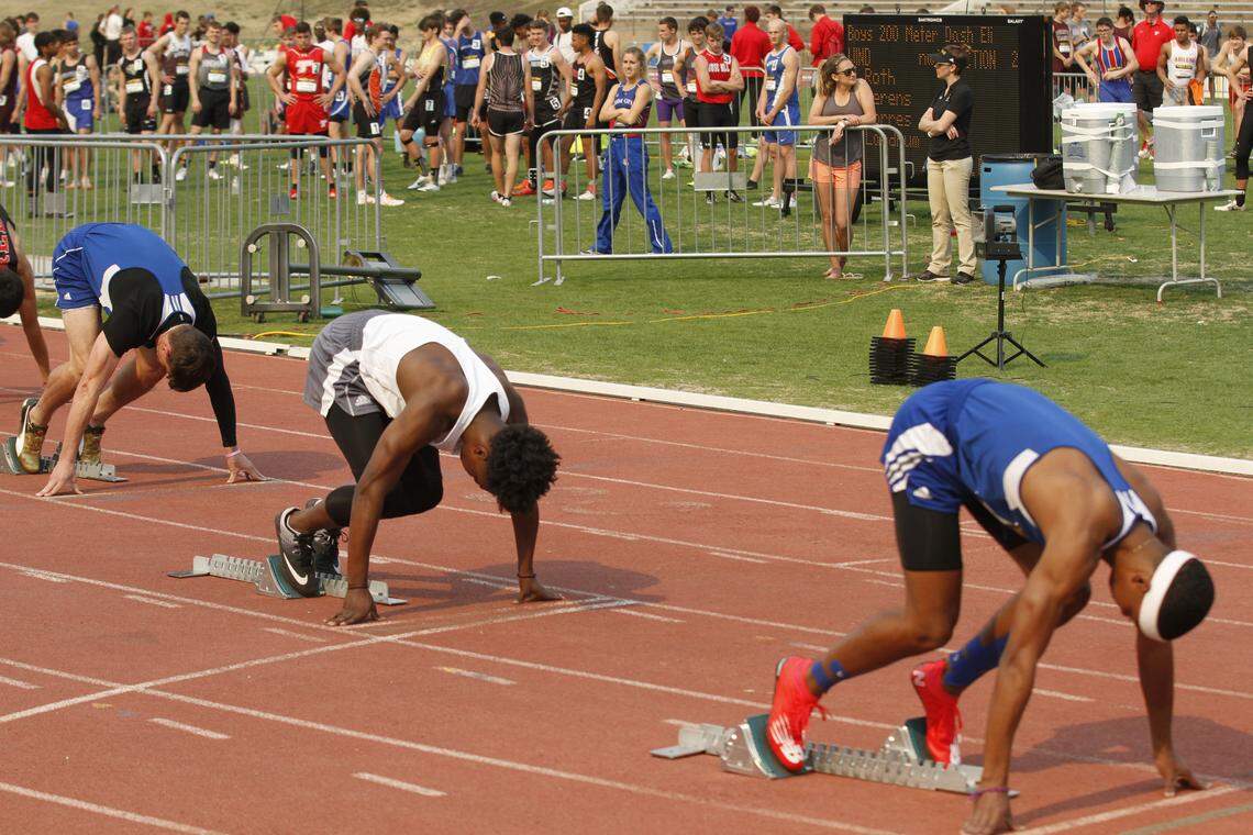 South’s Phillip Landrum (left), Southeast’s Ollie McGee (center) and South’s Deron Dudley (right) have created one of the top trios in Kansas track with each coming in the top three of last year’s 100 or 200-meter dashes.