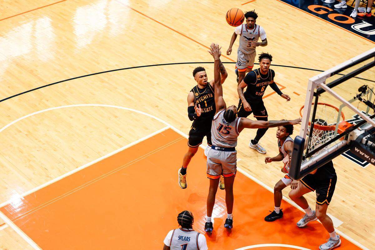 Xavier Bell attacks the basket for Wichita State in a road game against UTSA on Saturday afternoon.