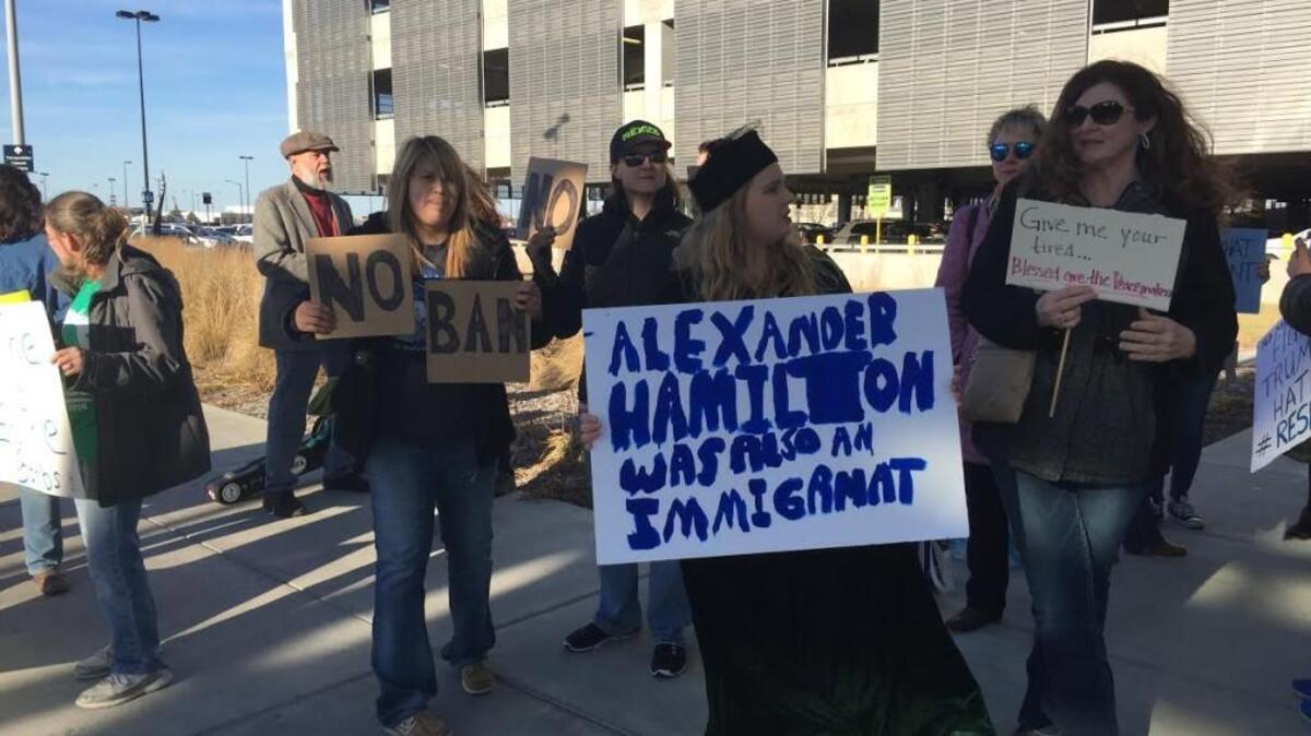 Nearly 100 protesters showed up at the Wichita Eisenhower National Airport on Sunday to protest President Trump’s immigration order and travel ban. (Jan. 29, 2017)