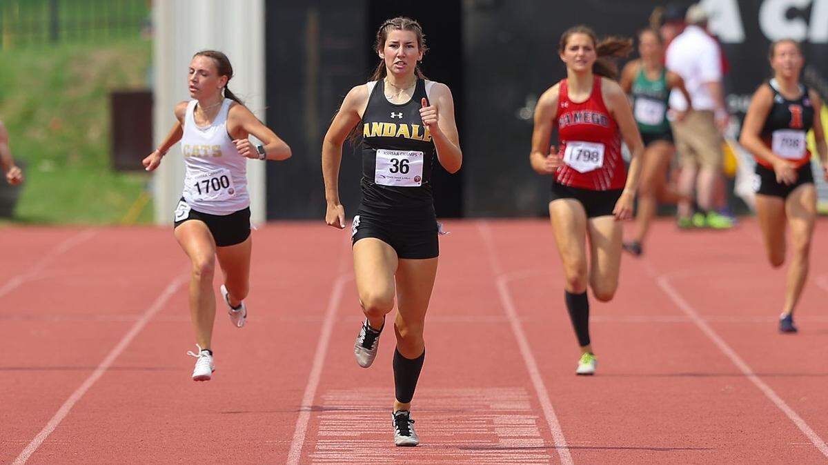 Andale senior Maddie Schrandt completed the 4-for-4 gold-medal performance in Class 4A at the Kansas state track and field meet this past Saturday.