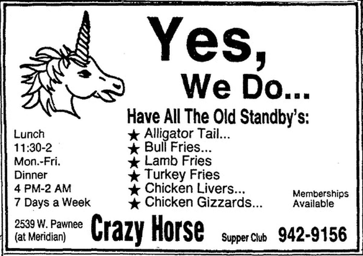 An ad from a 1983 edition of the Wichita Eagle for the Crazy Horse Supper Club, which first opened in 1967