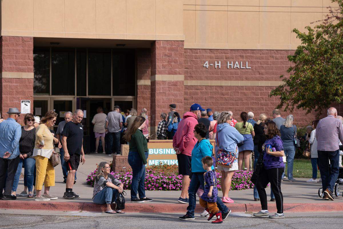 There were two long lines coming out of either side of the Sedgwick County Extension Center on Monday. Early voting began Oct. 21 at the Sedgwick County Election Office (510 N. Main, No. 101), the Sedgwick County Extension Office (7001 W. 21st St.) and Reformation Lutheran Church (7601 E. 13th St.). The election office will be open to voters Monday through Friday 8 a.m. to 5 p.m. Oct. 21-Nov. 1 and 8 a.m. to 12 p.m. on Nov. 4. The Extension Office and Reformation Lutheran Church will be open Monday through Fridays 10 a.m. to 6 p.m. and Saturdays from 9 a.m. to 1 p.m. Oct. 21-Nov. 2.