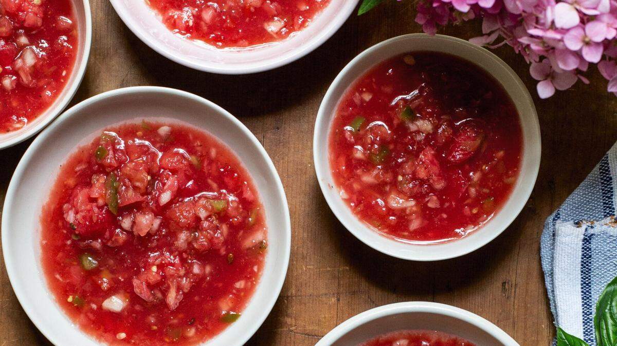 Gazpacho makes good use of summertime garden tomatoes.
