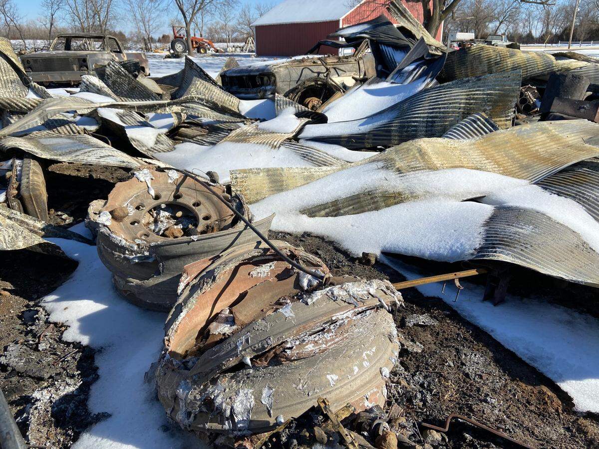 Wallsten says the fire melted these aluminum wheels that were in one of his two sheds that were destroyed.