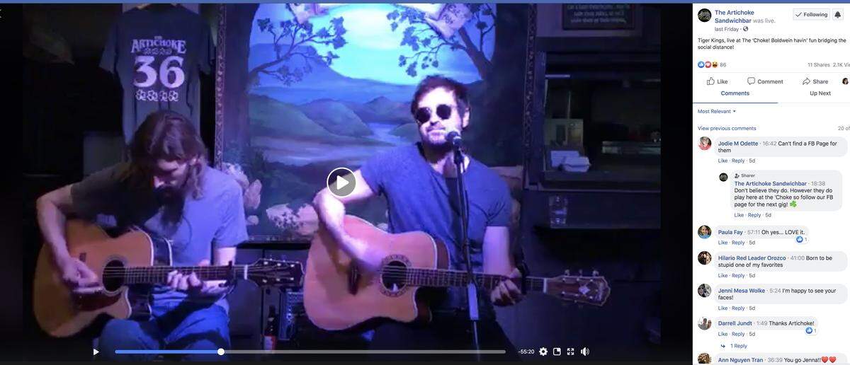 Tiger Kings performed on Facebook Live at the The Artichoke, which has been streaming live concerts on Friday nights during the coronavirus pandemic.