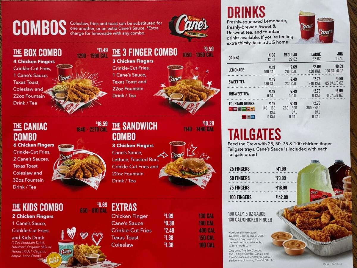 Raising Cane’s menu
