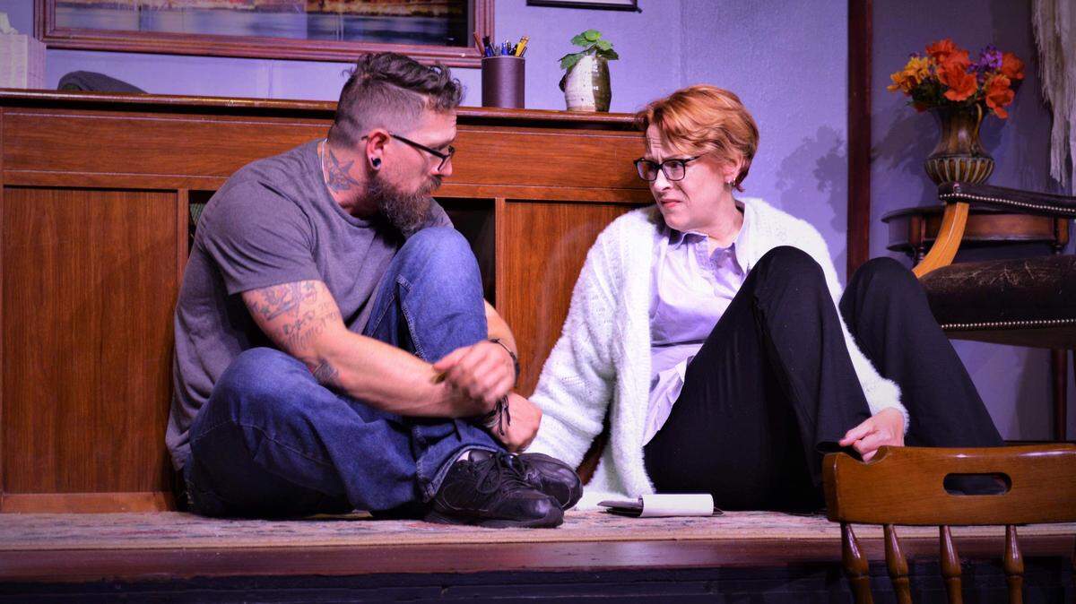 Vonda Newby-Schuster as the doctor and Matt Ballway as one of her clients in WCT’s production of “New York”