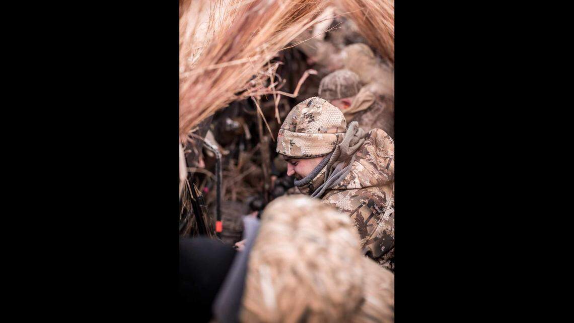 Jesse Pitcher in a duck blind during his hunting trip in Kansas. He was one of seven in his hunting party who died Wednesday on their way back home to Maryland when their flight from Wichita collided with a U.S. Army helicopter near Reagan National Airport in Washington, D.C.