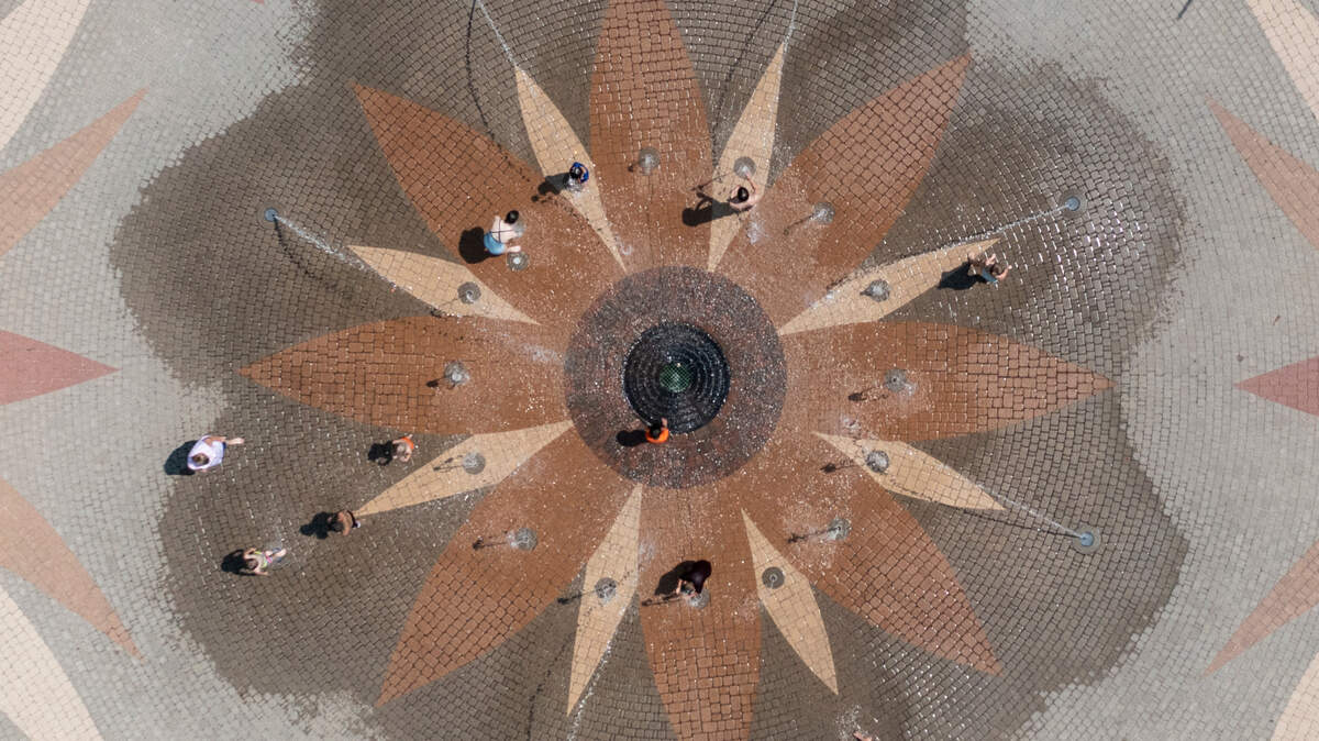 The City of Wichita’s splash pad at Central Riverside Park.