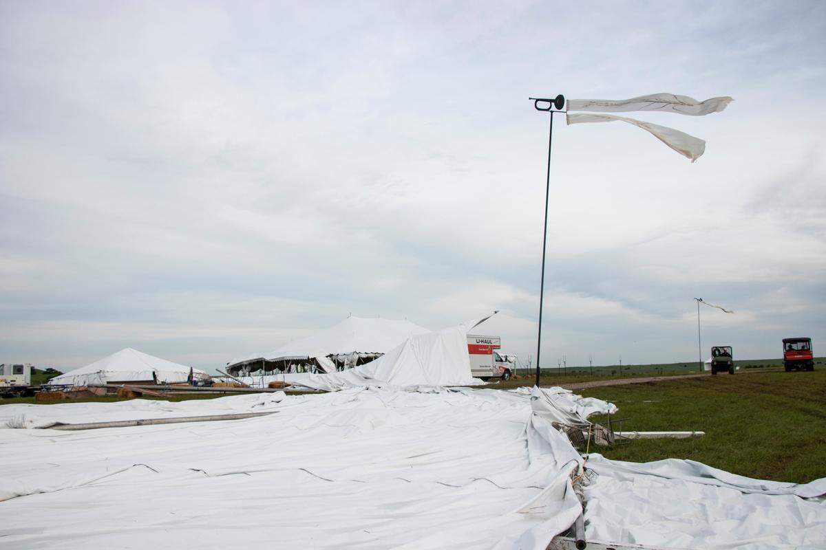 A tent has collapsed at the planned site of the Symphony in the Flint Hills (photo by Brogan Gillmore, Flint Hills Media Project).