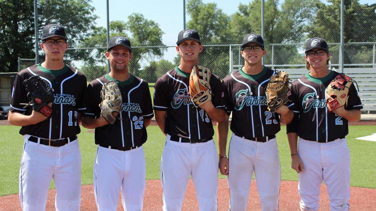 The “Vegas boys” have been a crucial part of the Kansas Cannons reaching championship week of the NBC World Series. From left to right: Andrew Snyder, Koby Millner, Trevin Reynolds, Kyle Gaura and Chris Opolka.