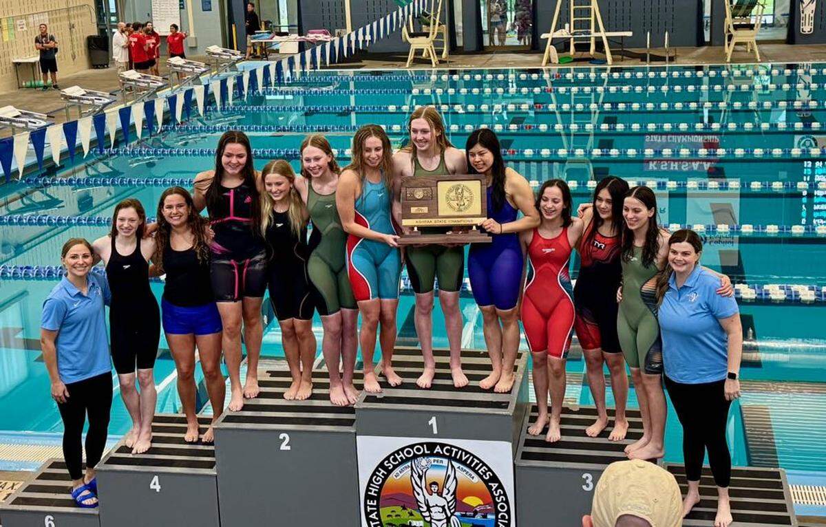 The Andover girls swimming team, led by seniors Mari Griffin, Kiersten Elliott and Sophia Mandanis, won the Class 5-1A team state championship this past weekend in Topeka.