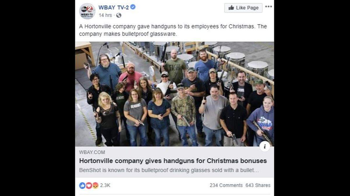 BenShot gave employees handguns for Christmas.