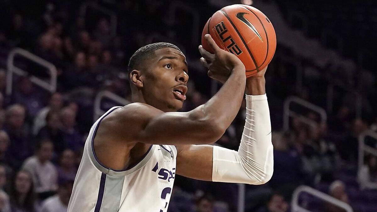 Kansas State forward David N’Guessan shoots during the first half of an NCAA college basketball game against Abilene Christian Tuesday, Dec. 6, 2022, in Manhattan, Kan. (AP Photo/Charlie Riedel)