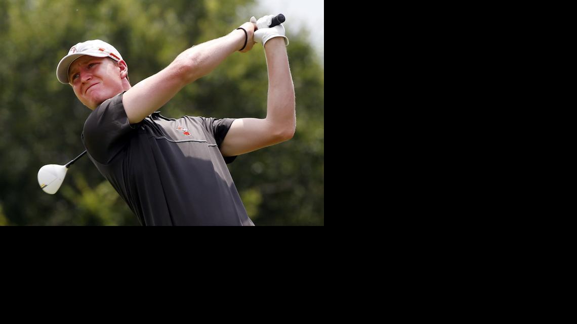 Jordan Niebrugge tees off of the first tee in the 89th U.S. Amateur Public Links championship at Sand Creek Station. Monday was the first day of stroke-play qualifying. Niebrugge won the 2013 tournament. 

