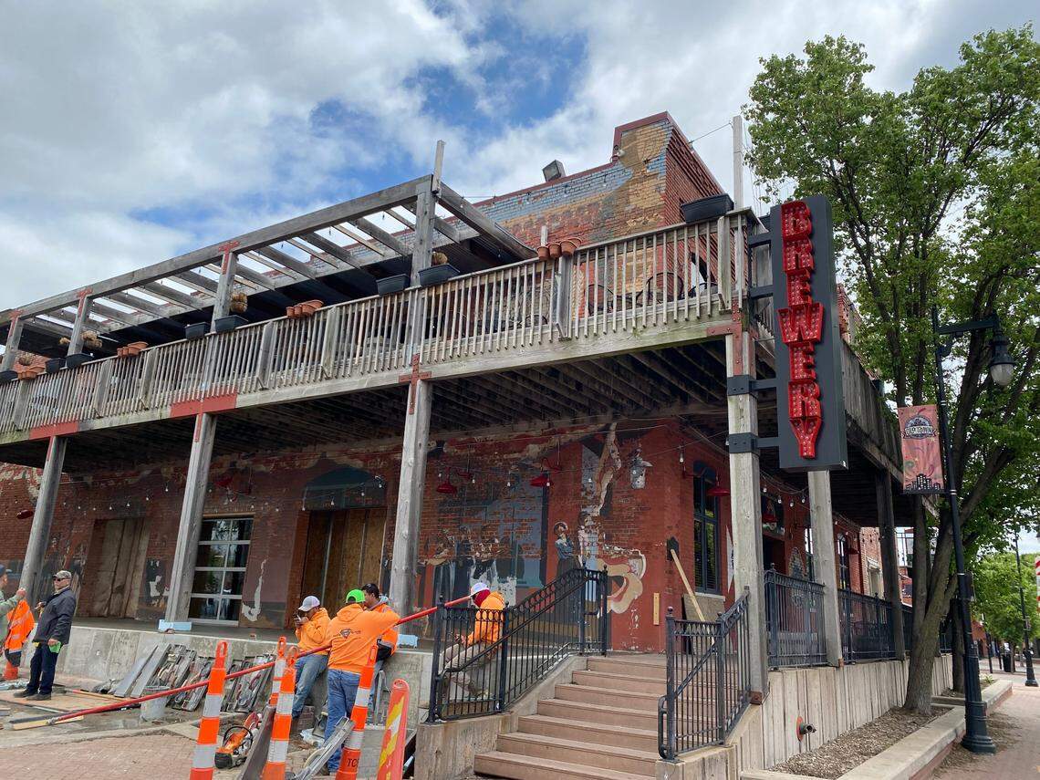 Crews worked this week on the new patio addition on the north side of River City Brewing Company in Wichita’s Old Town district.