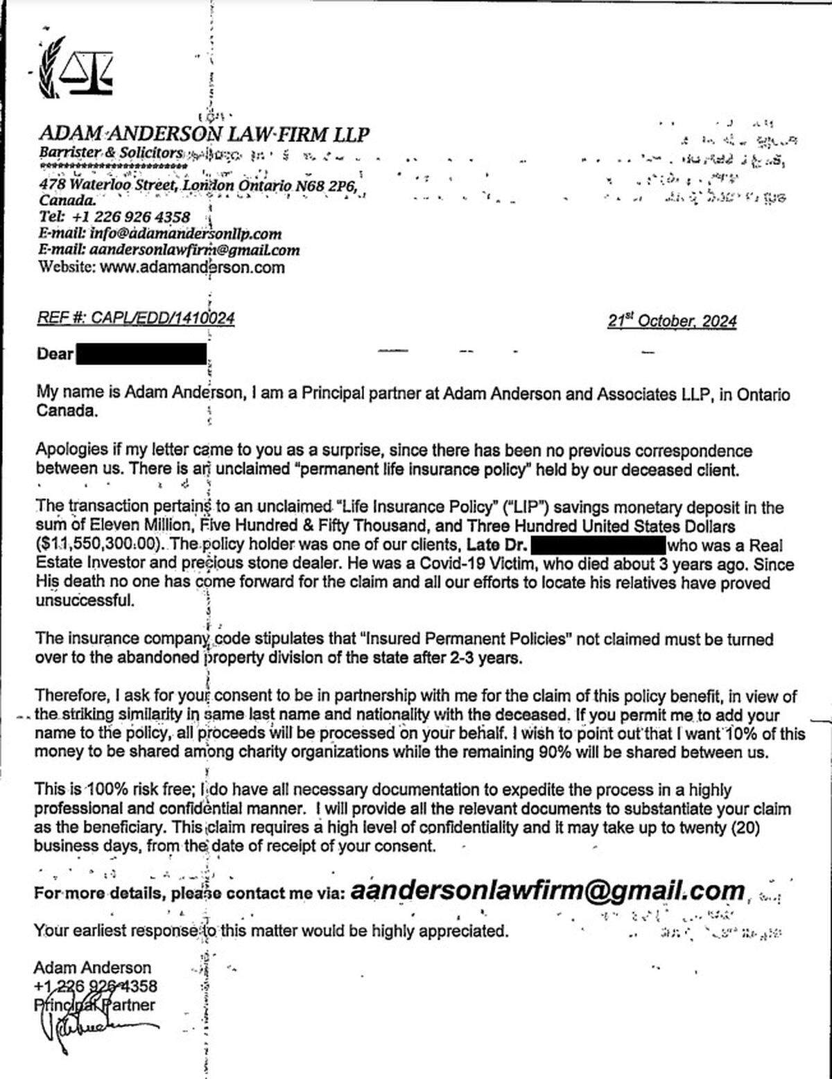 A Wichita man recently received this letter, trying to trick him into falling for what Sedgwick County District Attorney Marc Bennett says is a scam.