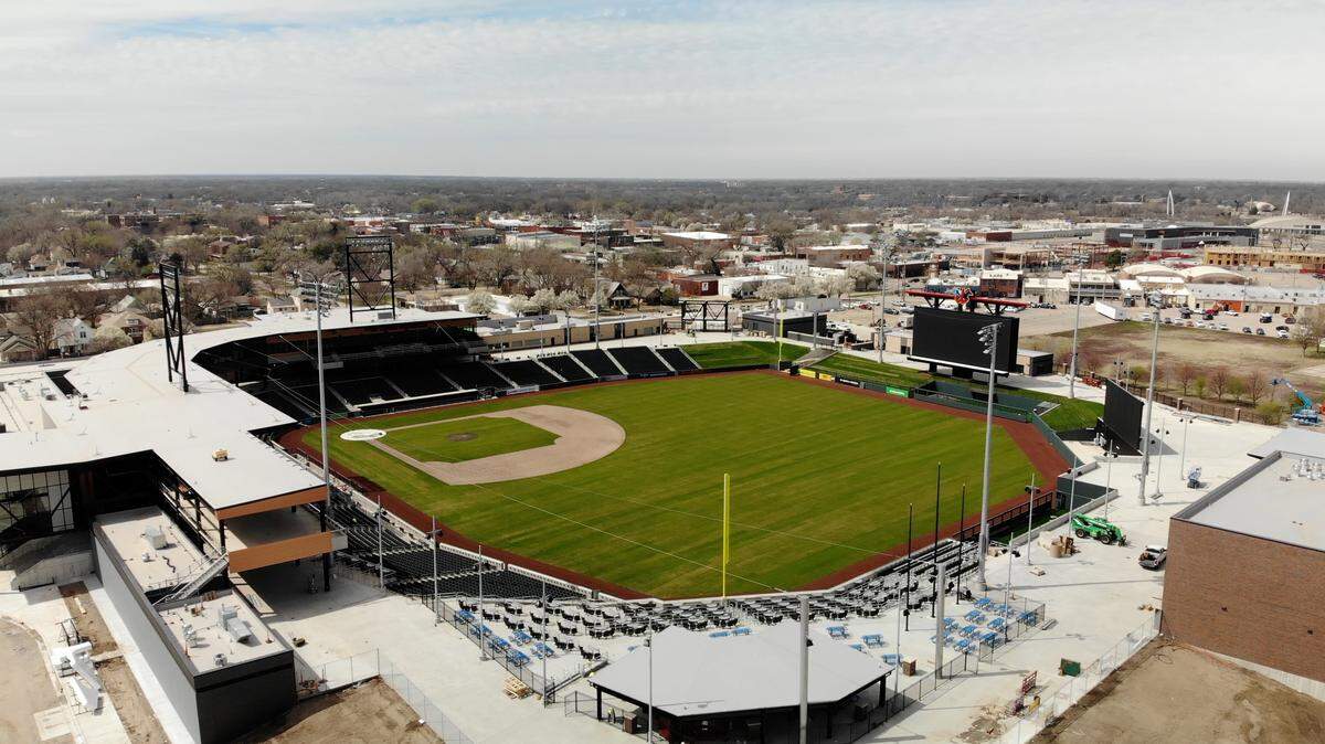 An aerial view of the Riverfront Stadium on March 24, 2020.