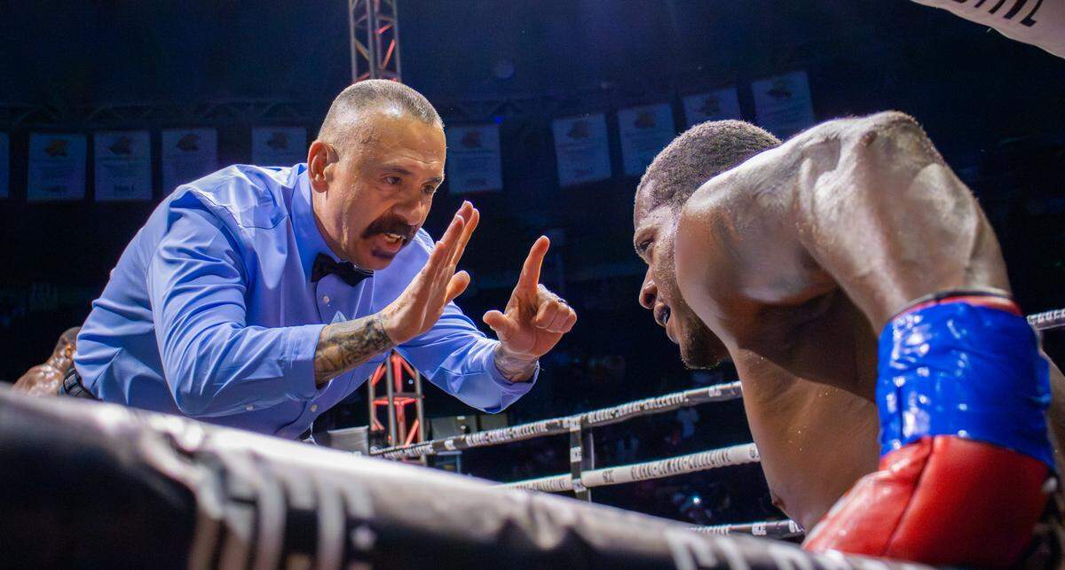 A referee counts down Tyrrell Herndon during his round against Deontay Wilder. Herndon, now 24-6 with 15 KOs, lost the matchup.