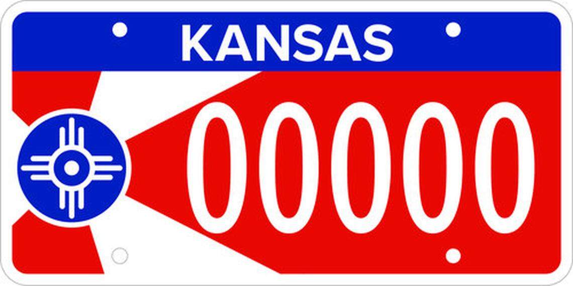 This rendering shows the Wichita flag license plate.