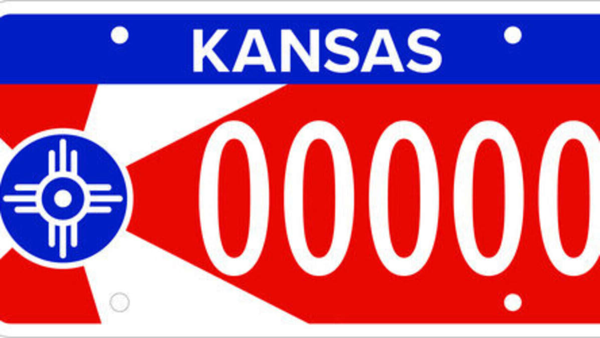This rendering shows the Wichita flag license plate.