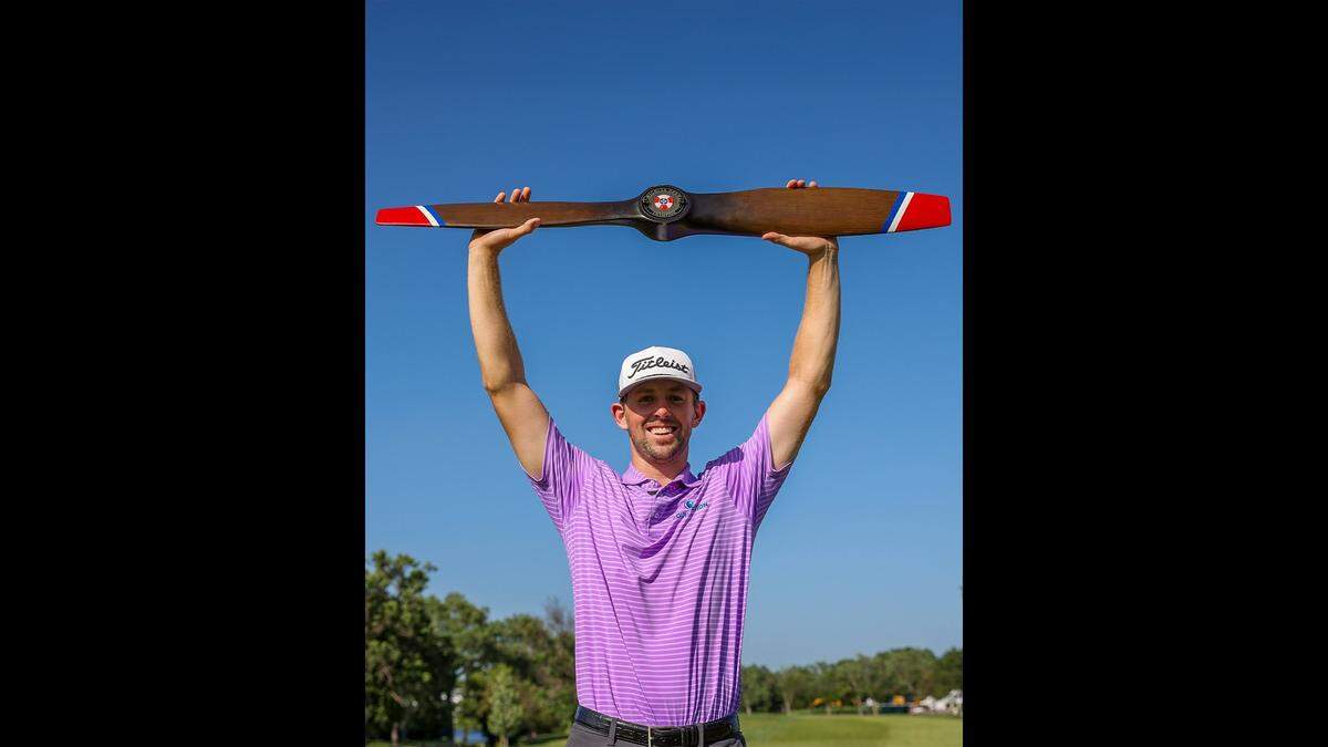 Myles Creighton held on to win the Wichita Open at Crestview Country Club on Sunday, his first victory on the Korn Ferry Tour.