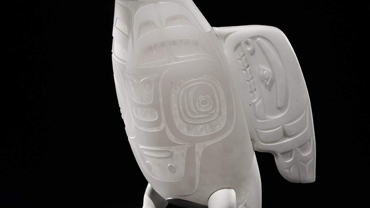 Preston Singletary’s exhibit “Raven and the Box of Daylight” will remain at the Wichita Art Museum through the end of the year. Dieit Yeil (White Raven), 2018. Collection of the artist.