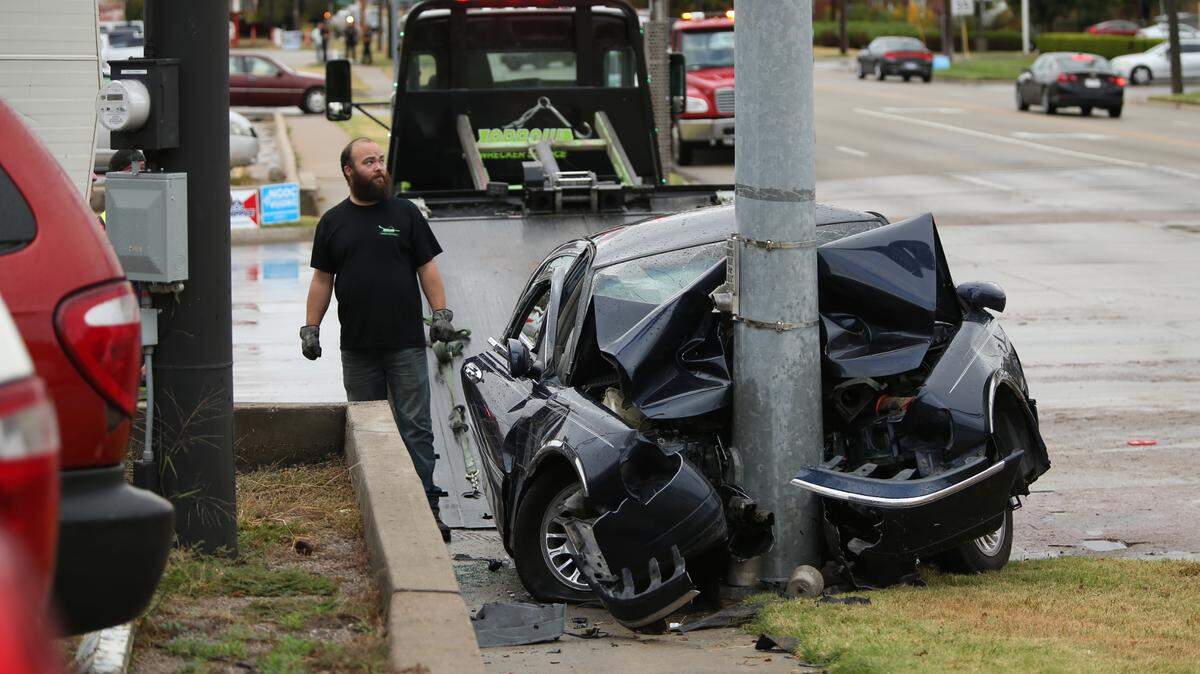 A car struck a light pole at the intersection of Pawnee and Hillside on Tuesday.
