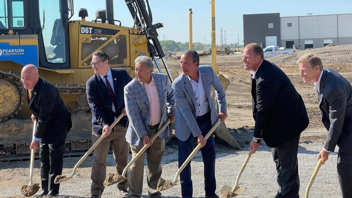 Brothers Ron and Marty Cornejo, center, along with JTM Foods and City of Wichita leadership at the groundbreaking of the new $40 million JJ’s Snack Pies facility on Wednesday.