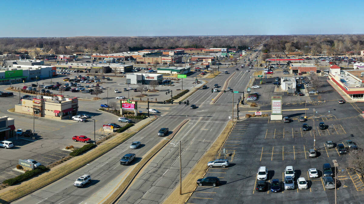A panorama view looking north near 21st and Amidon. On the right is Twin Lakes and on the left is New Leaf Plaza.