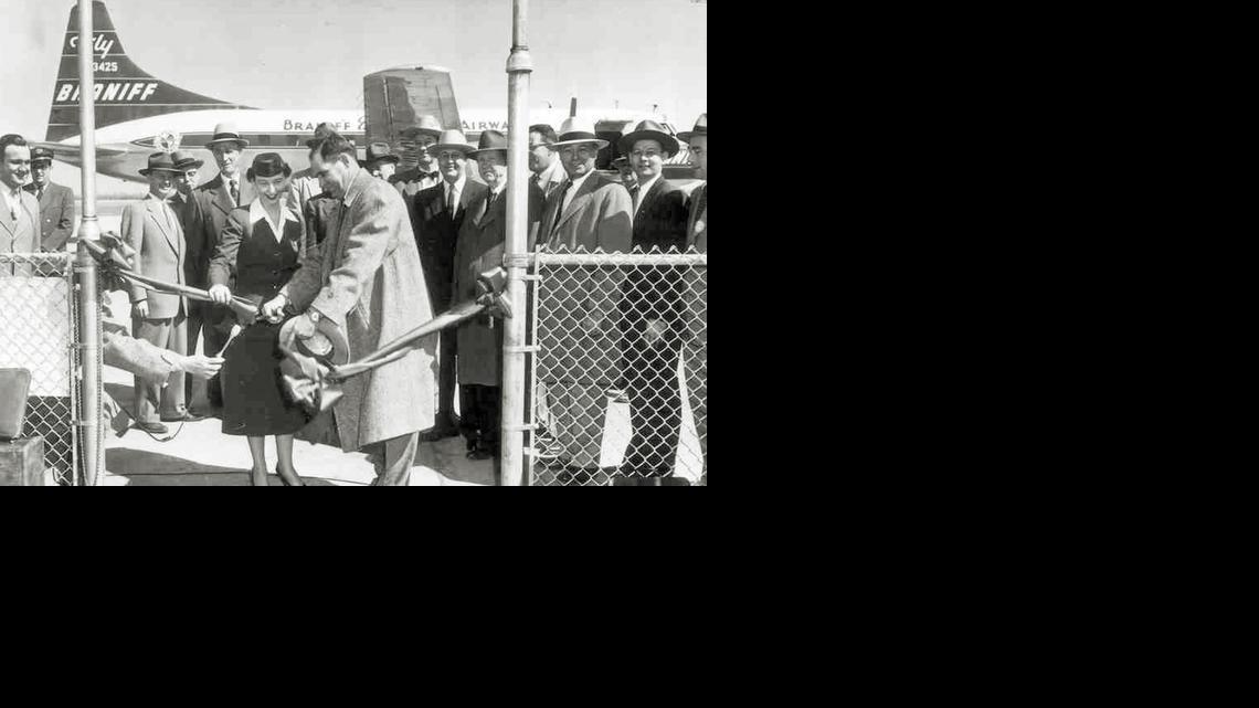 First passengers arrive at Wichita Municipal Airport, 1954. Mid-Continent Airport, formerly the Wichita Municipal Airport, opened 60 years ago in April, 1954.

