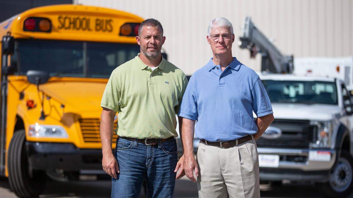 Brian, left, and Maurice Linnens run Kansas Truck Equipment on south Tyler. The company specializes in school bus sales and service, truck equipment such as gates and lifts, and mobility solutions such as wheelchair lifts and hand controls.