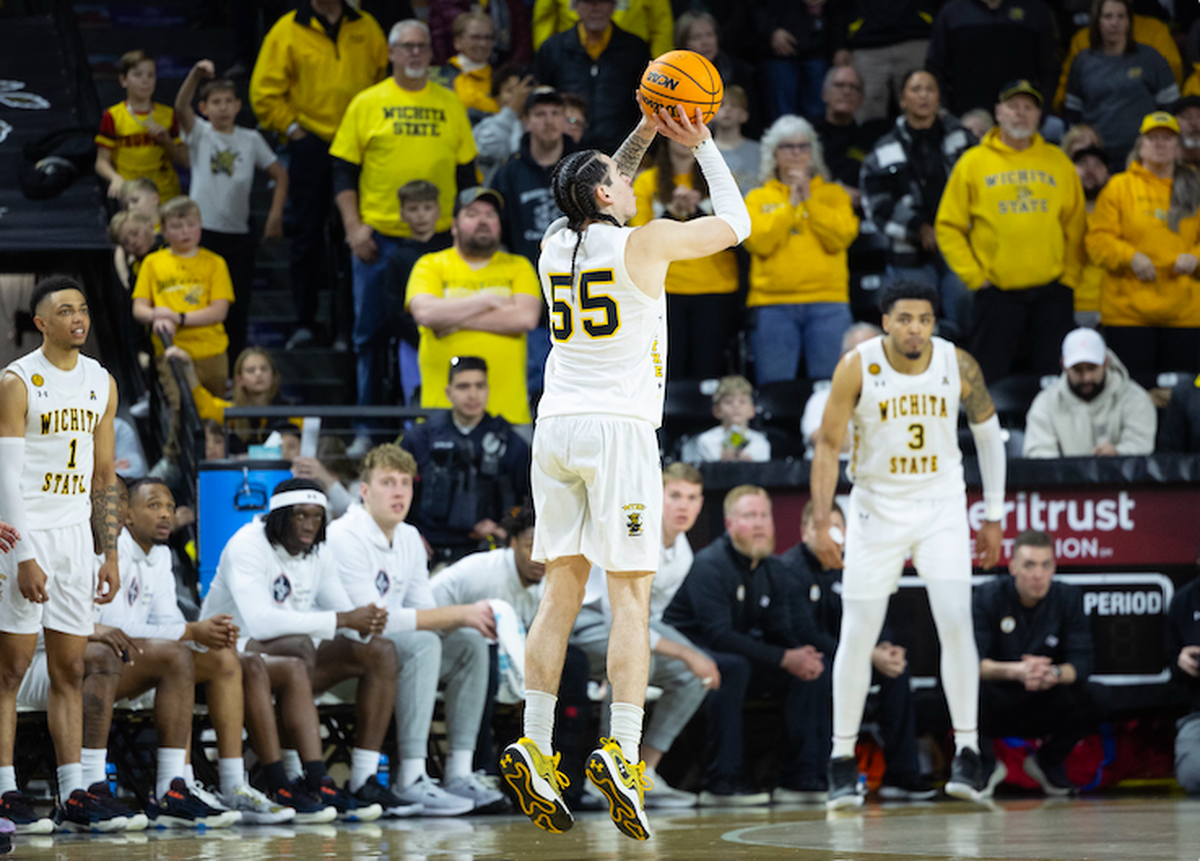 Bijan Cortes launches the go-ahead 3-pointer in overtime to help Wichita State take down No. 14-ranked Memphis at Koch Arena on Sunday.