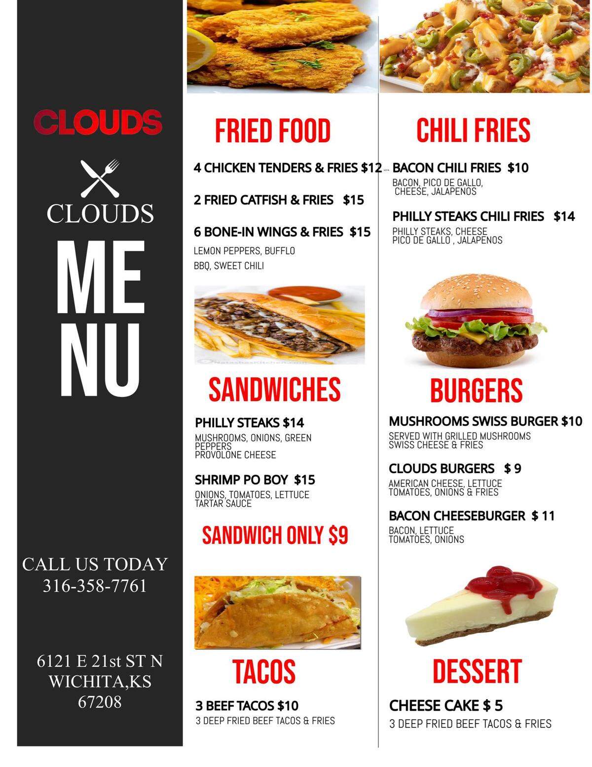 The new menu at Clouds, 21st and Woodlawn