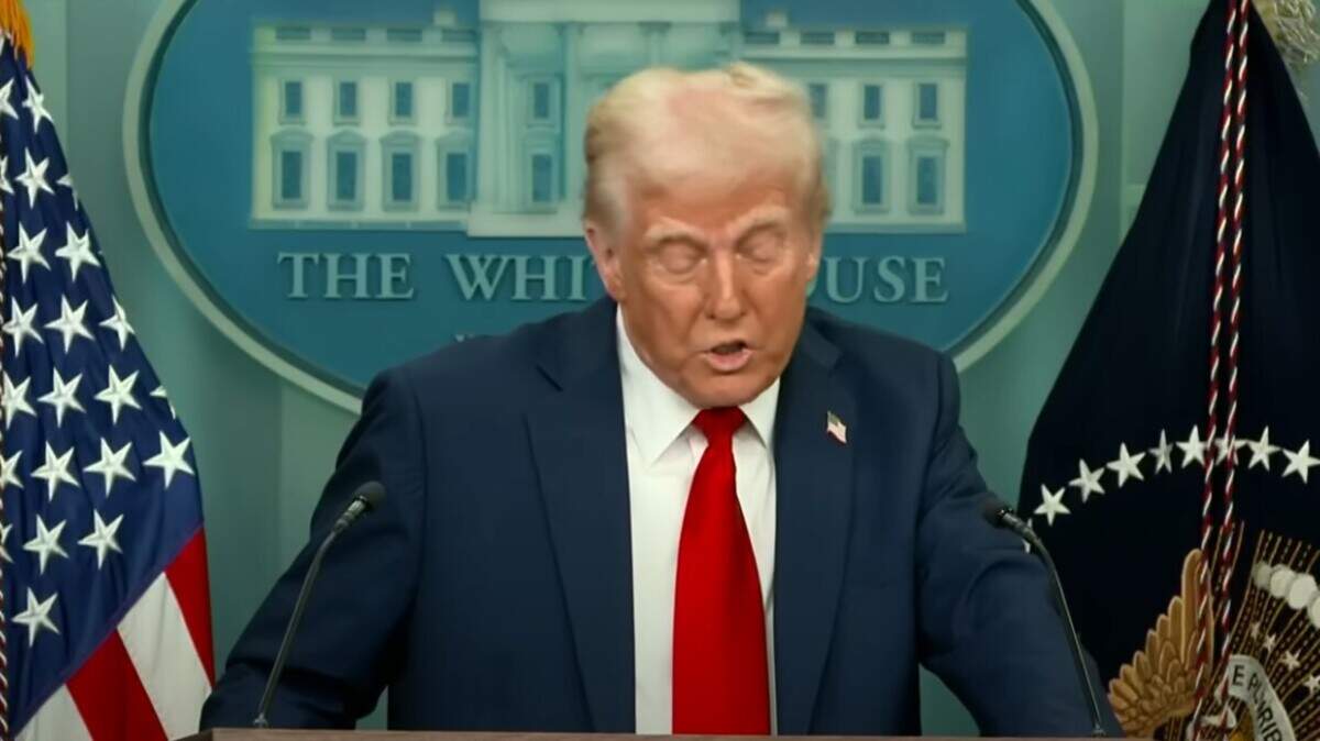 President Donald Trump reads a prepared statement of sympathy for the victims in the Washington D.C. crash of American Flight 5342, before veering off and blaming former presidents Joe Biden and Barack Obama, air traffic controllers, the Army pilot whose helicopter collided with the plane and a Federal Aviation Administration program to employ workers with disabilities.