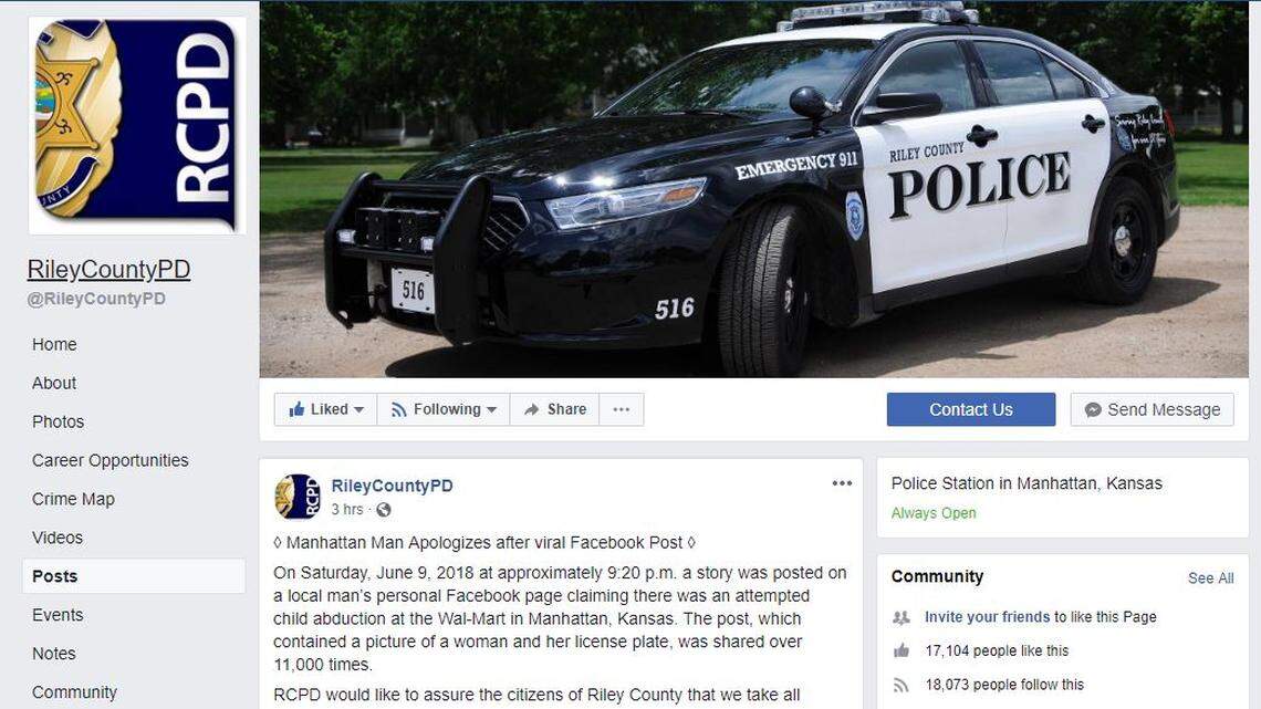 The Riley County Police Department said a Facebook post that claimed a woman had attempted to abduct a child at Walmart was unsubstantiated.
