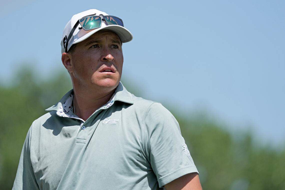 Kevin Roy looks on from the 14th tee during the first round of the Wichita Open at Crestview Country Club on Thursday.
