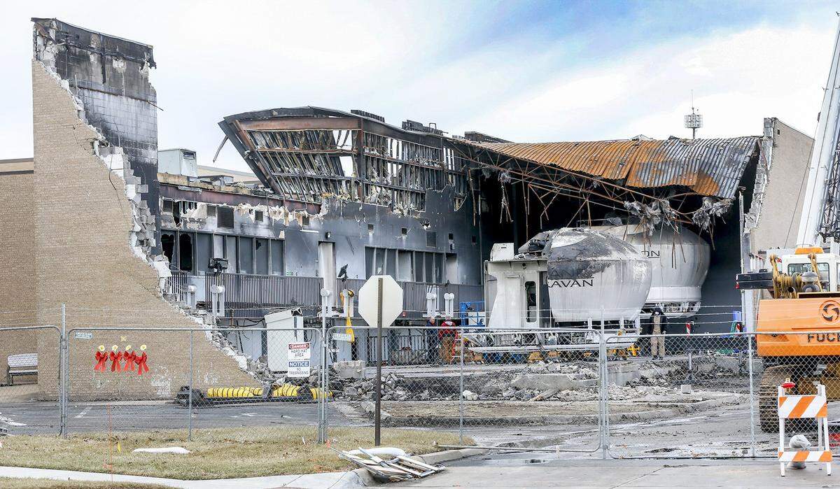 The FlightSafety Cessna Pilot Center building several months after an King Air airplane crashed into it in late October, 2015