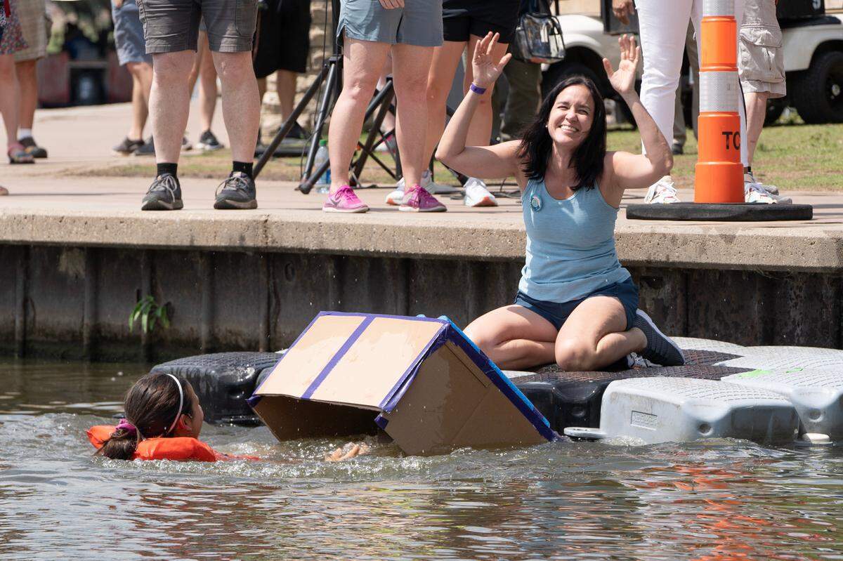 The Cardboard Regatta took place on Sunday afternoon at the Wichita Riverfest. Contestants were given 90 minutes to construct a vessel using only the items they were given: cardboard, duct tape, pool noodles and a box cutter. The contestants were then timed to see how fast they made it to the finish line. Several boats sunk quickly.