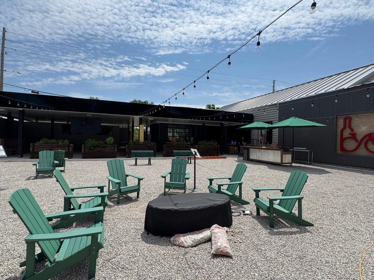 Point Nine restaurant in Andover features a large garden area, visible from the Redbud Trail. It has an outdoor bar, a stage, a ping pong table, fire pits and a bike repair station.