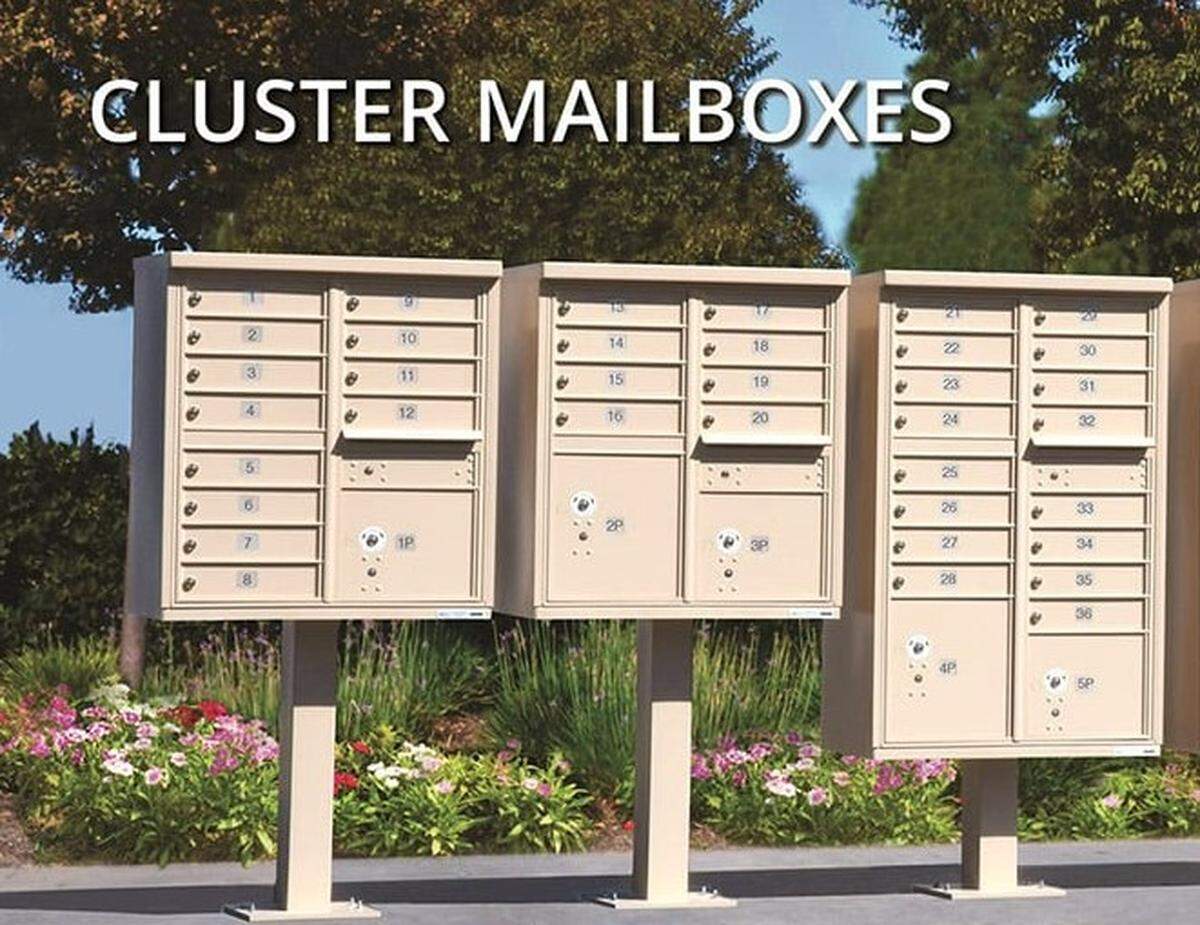 rendering of United States Postal Service neighborhood collection boxes.