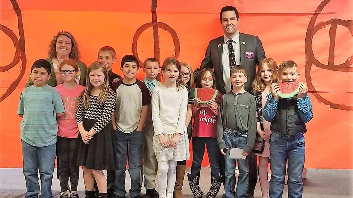 Students of Hope Lickteig (back row, left) will be going to Topeka to testify for a bill to name the watermelon the official state fruit of Kansas. The bill was introduced in the Legislature by Rep. Mark Samsel, R-Wellsville.