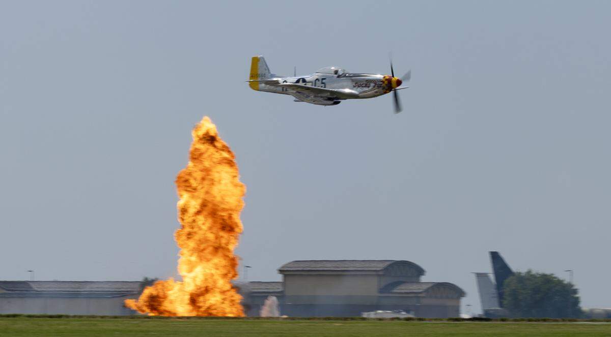 The P-51 Mustang “Swamp Fox” performs during the Frontiers in Flight airshow at McConnell Air Force Base on Saturday.