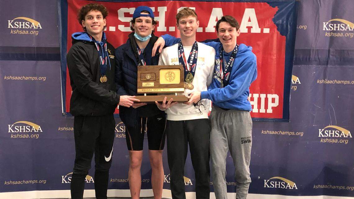 The Maize South 200-yard freestyle relay team of Regan Richardson, Eli Stucky, Brandon Bowles and Reid Richardson that won the Class 5-1A title and broke the state meet record.