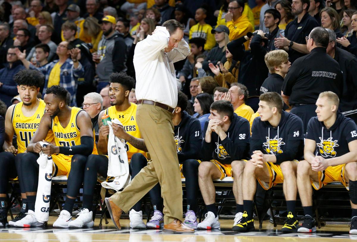 Wichita State coach Gregg Marshall walks the bench as his Shockers struggle the second half Saturday in Koch Arena as the Shockers lost to Houston 65-54 (January 18, 2020).