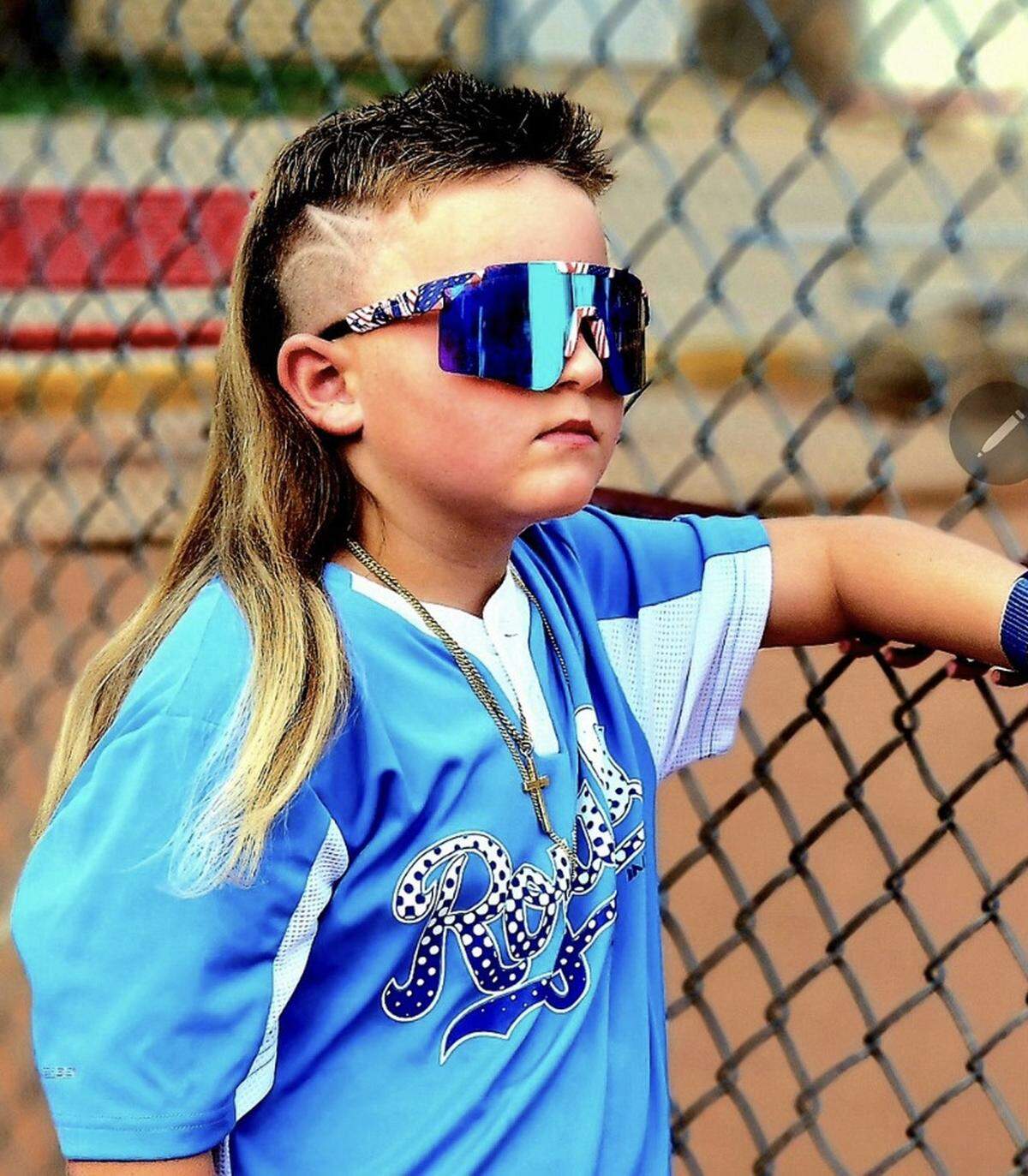 Augie Munoz, 7, has an epic mullet that he hopes will help him win his division in the 2023 USA Mullet Championship.