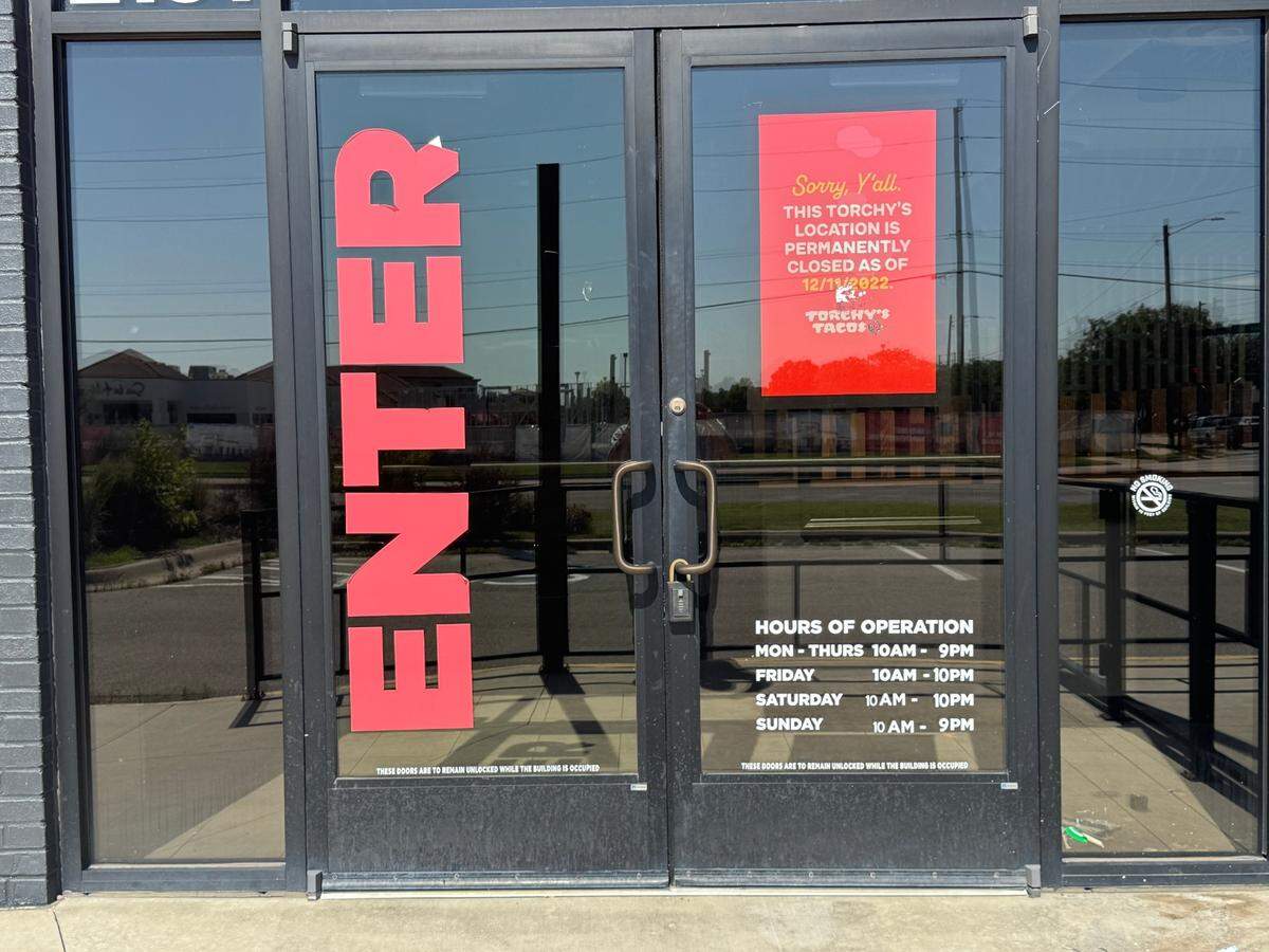 The Torchy’s Tacos building at 21st and Rock has been vacant since December 2022.