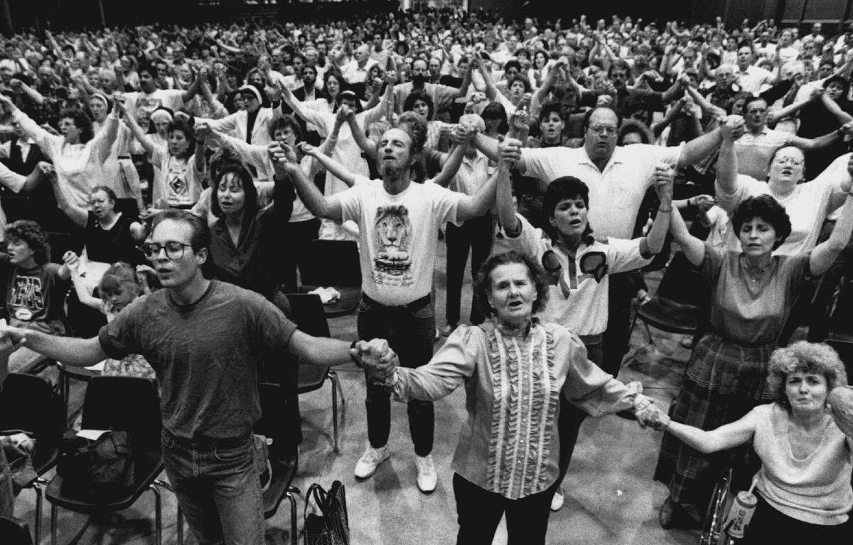 Approximately 800 Lambs of Christ supporters packed the Century II Expo Hall in 1992 for a rally in preparation for abortion protests at Wichita clinics.