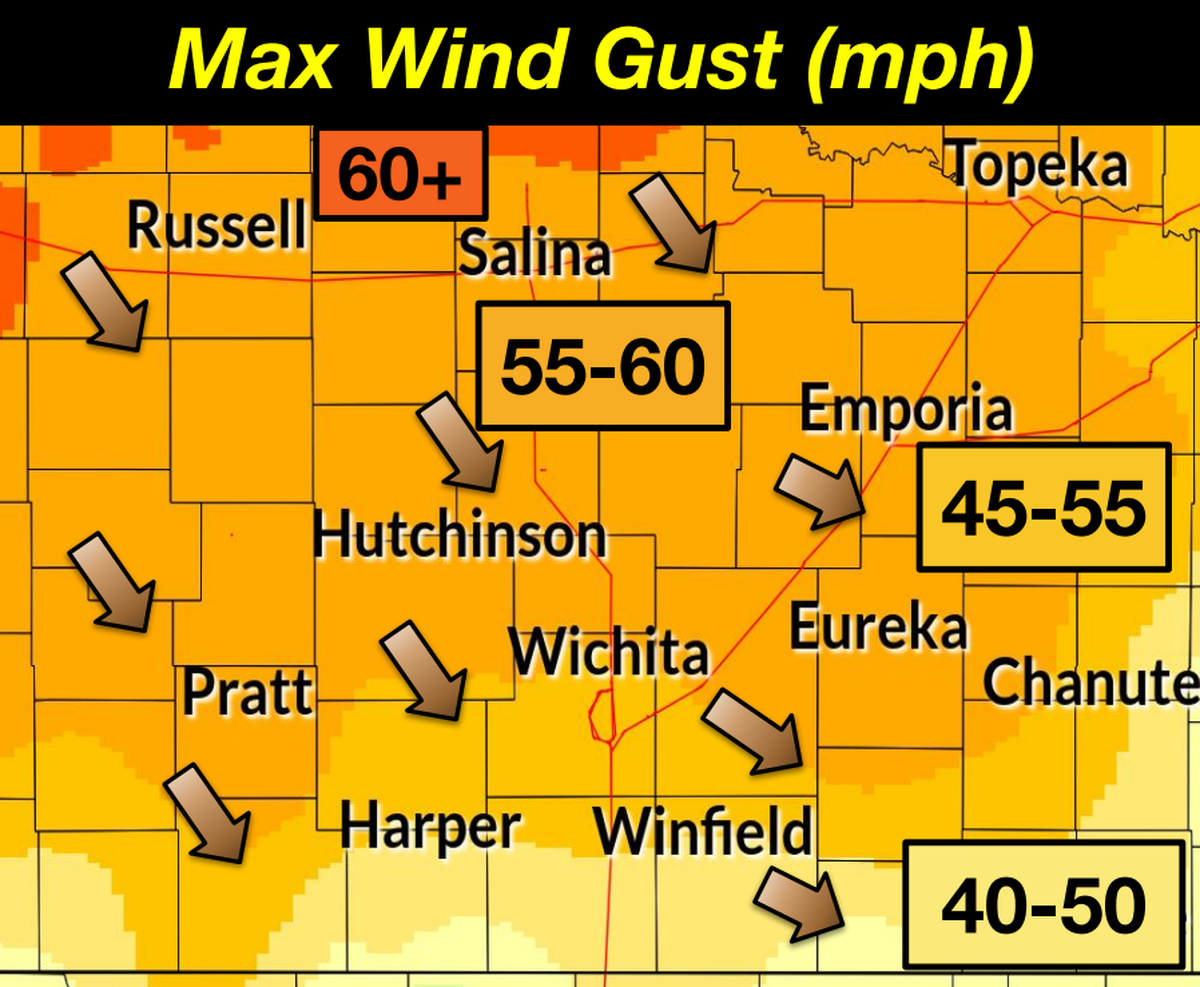 The National Weather Service in Wichita issued a high wind warning for Thursday, Dec. 18. Gusts up to 60 mph are expected in the late morning and early afternoon with sustained winds of 30-40 degrees.