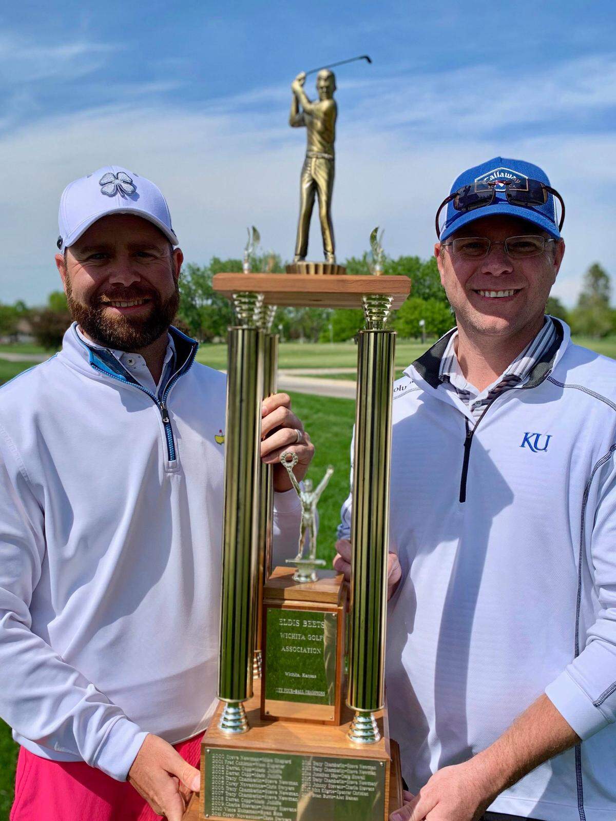 Wichita natives Chad Leivian (left) and Andy Merchant (right) won the 2019 Kansas Golf Association Four-ball championship in thrilling fashion on Sunday in a playoff at Crestview Country Club.